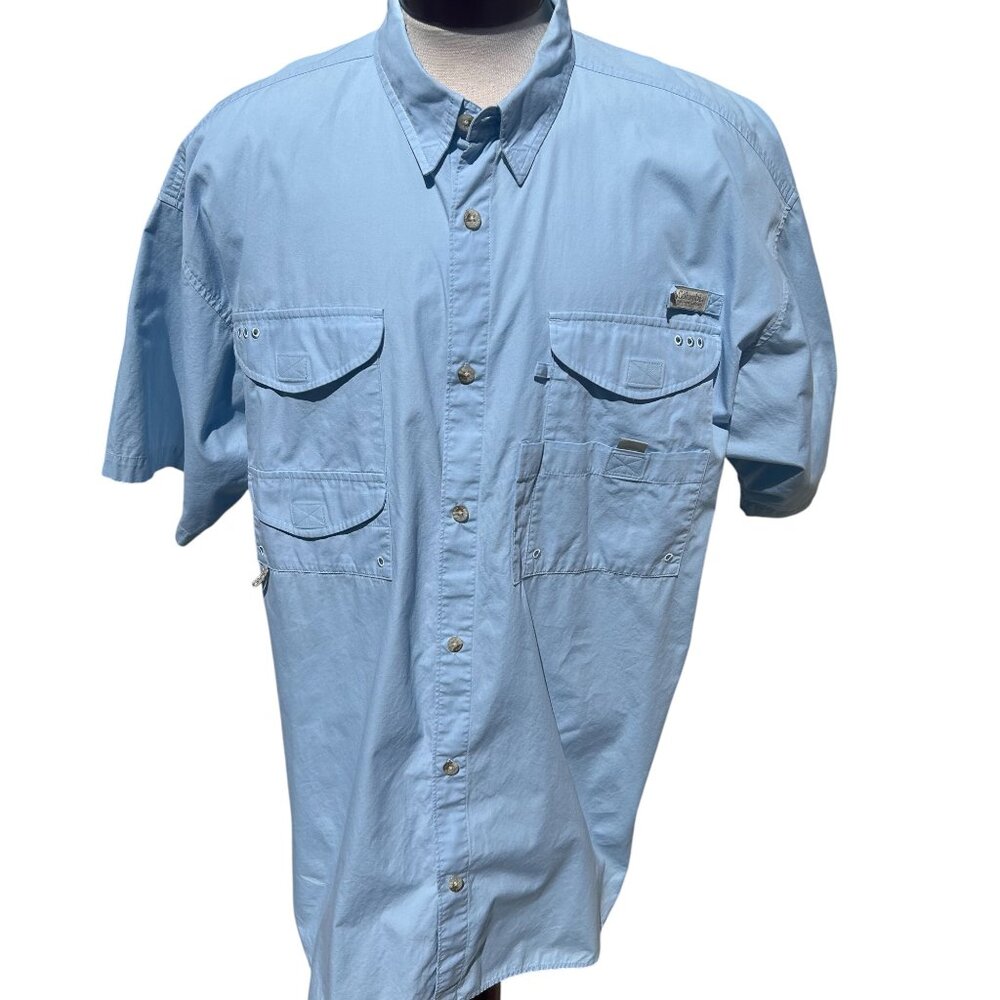 Columbia Fishing Shirt Light Blue Short Sleeve Cotton XXL Bonehead PFG